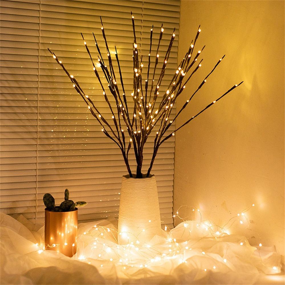 Willow Branch Lamp DIY Battery Operated Simulation Willow Branch Vase Night Light For Home Party Garden Decoration Sudad