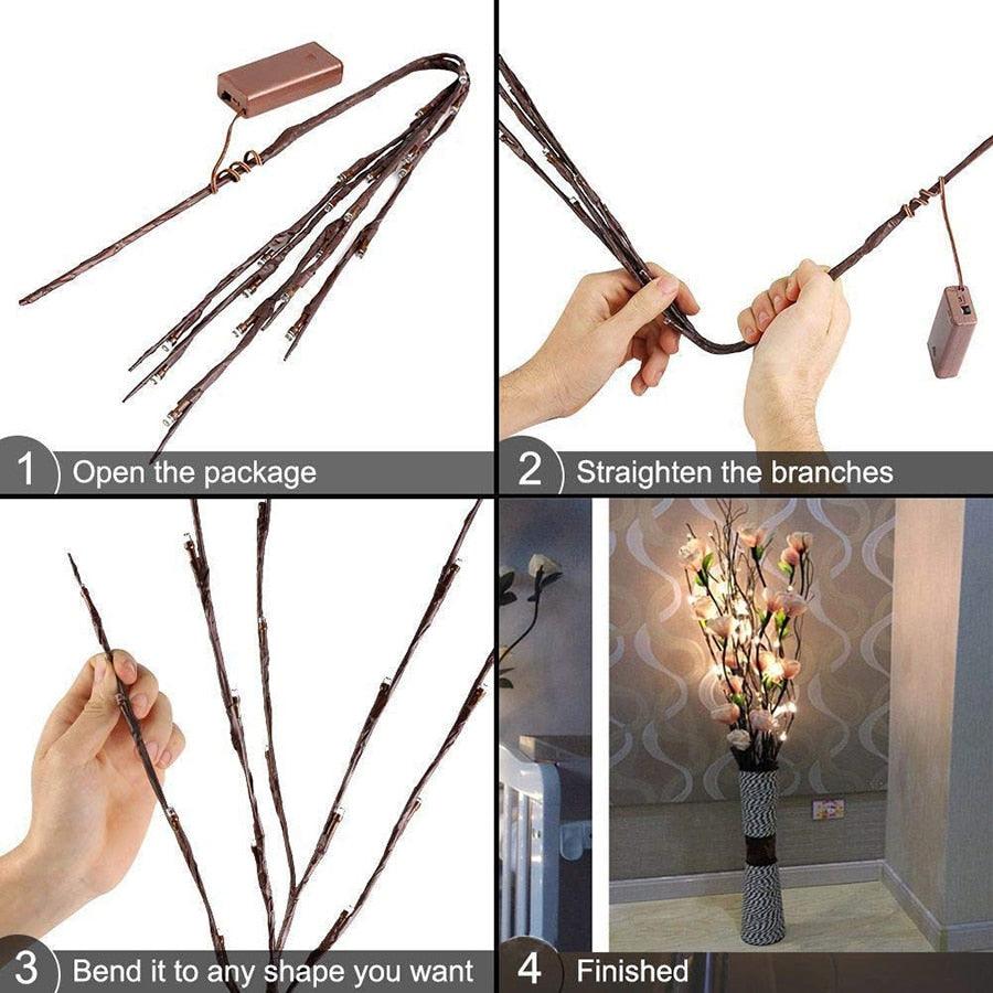 Willow Branch Lamp DIY Battery Operated Simulation Willow Branch Vase Night Light For Home Party Garden Decoration Sudad