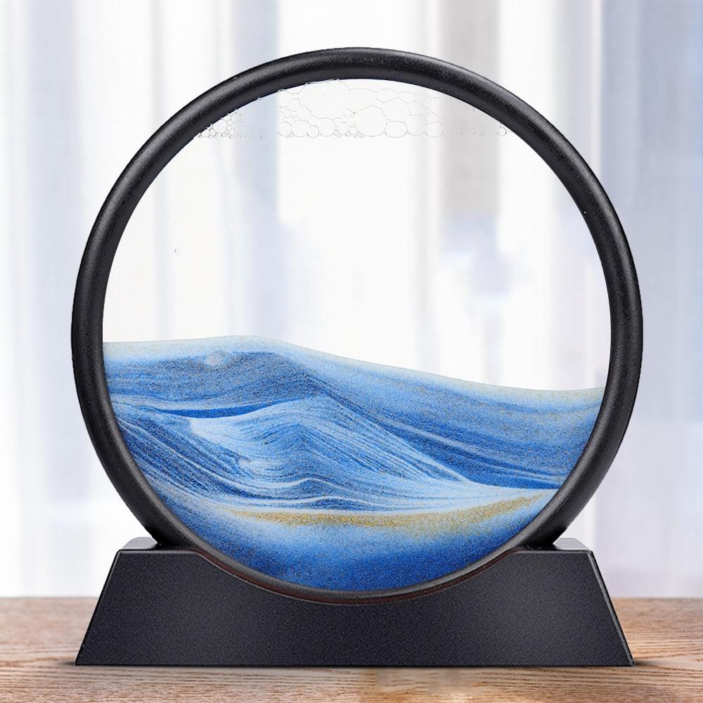 Moving Sand Art Picture Round Glass 3D Hourglass Deep Sea Sandscape In Motion Display Flowing Sand Frame 7/12inch For home Decor Sudad