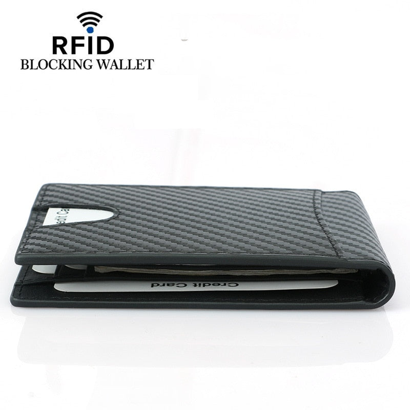 New RFID Blocking Slim Carbon Fiber Leather Wallet