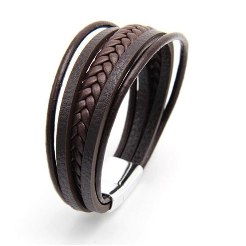 ZOSHI Trendy Genuine Leather Bracelets Mens Multilayer Braided Rope