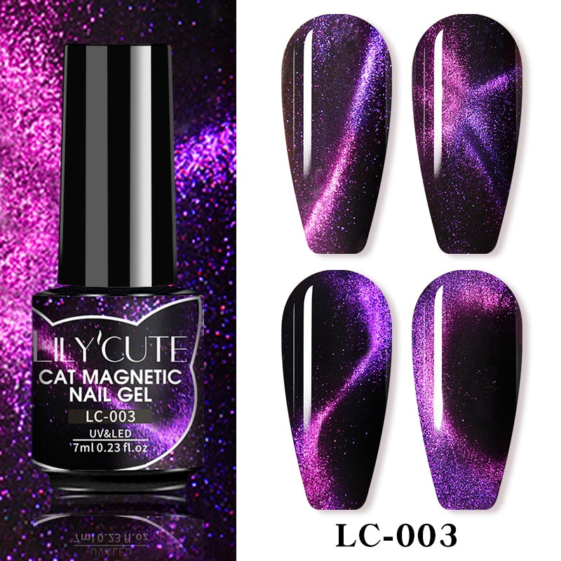 LILYCUTE 9D Rainbow Glitter Cat Magnetic Nail Gel Polish Holographic