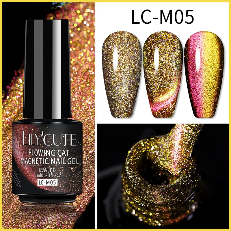 LILYCUTE 9D Rainbow Glitter Cat Magnetic Nail Gel Polish Holographic