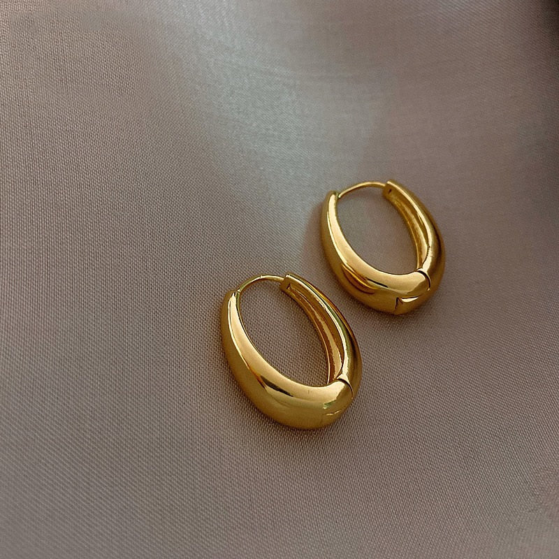 New Classic Copper Alloy Smooth Metal Hoop Earrings