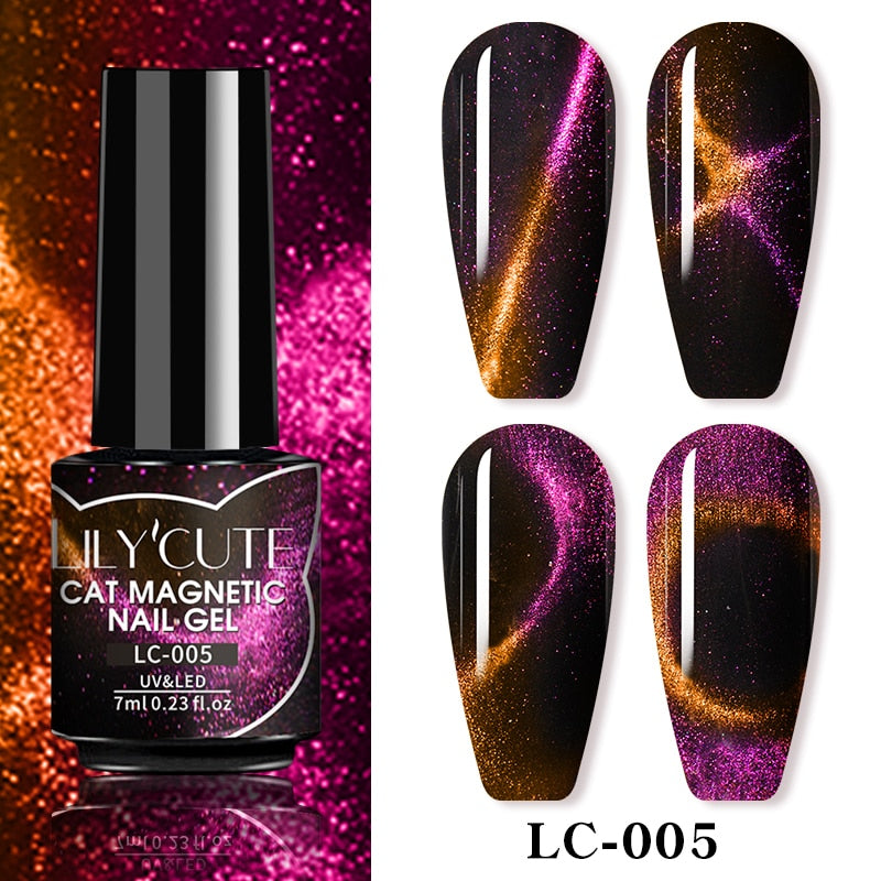 LILYCUTE 9D Rainbow Glitter Cat Magnetic Nail Gel Polish Holographic