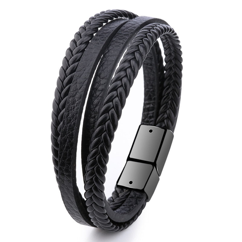 ZOSHI Trendy Genuine Leather Bracelets Mens Multilayer Braided Rope