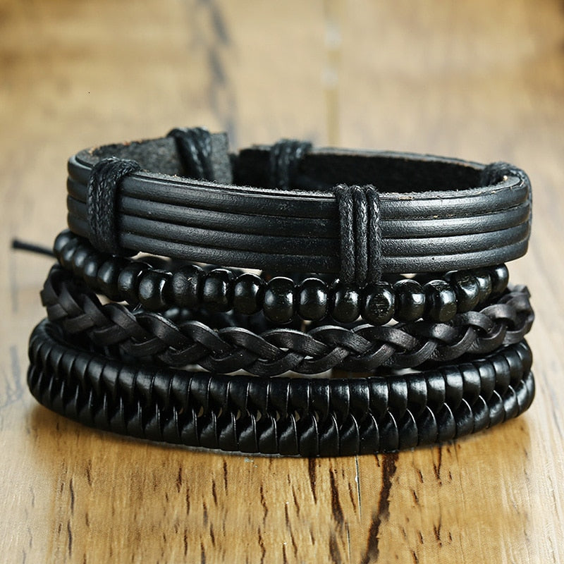 Vnox 4Pcs/ Set Braided Wrap Leather Bracelets