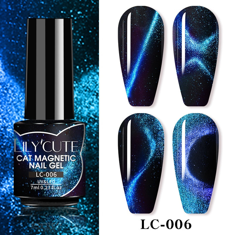 LILYCUTE 9D Rainbow Glitter Cat Magnetic Nail Gel Polish Holographic