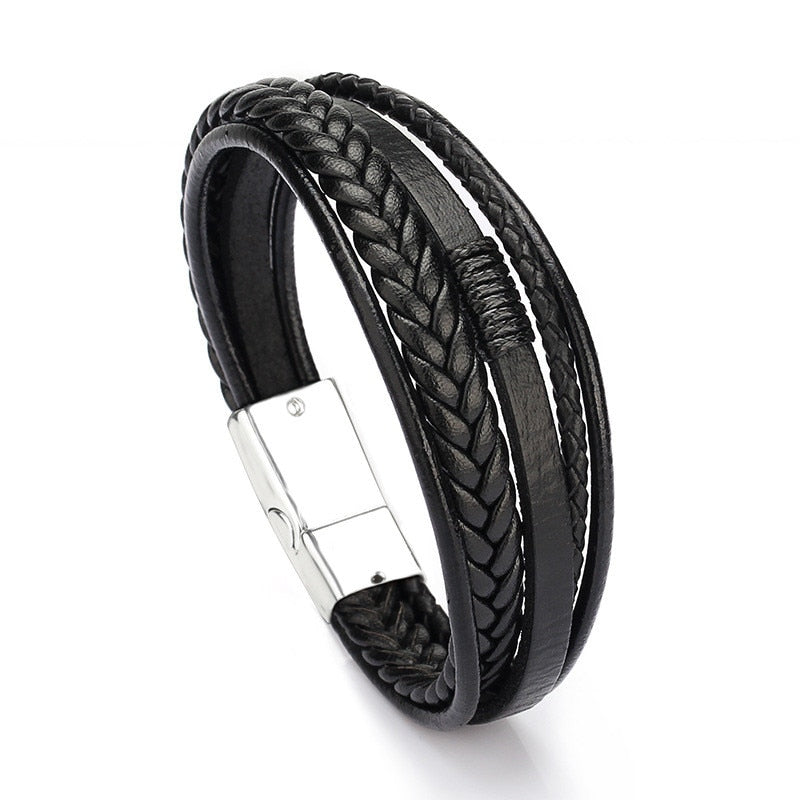 ZOSHI Trendy Genuine Leather Bracelets Mens Multilayer Braided Rope