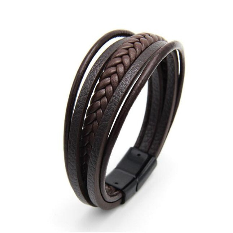 ZOSHI Trendy Genuine Leather Bracelets Mens Multilayer Braided Rope