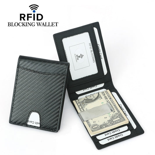 New RFID Blocking Slim Carbon Fiber Leather Wallet