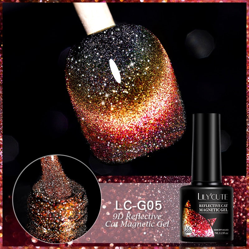 LILYCUTE 9D Rainbow Glitter Cat Magnetic Nail Gel Polish Holographic