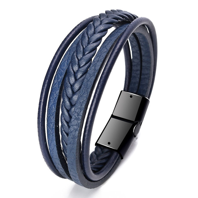 ZOSHI Trendy Genuine Leather Bracelets Mens Multilayer Braided Rope