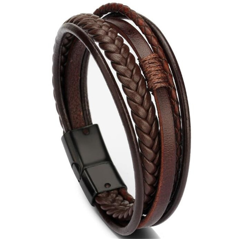 ZOSHI Trendy Genuine Leather Bracelets Mens Multilayer Braided Rope