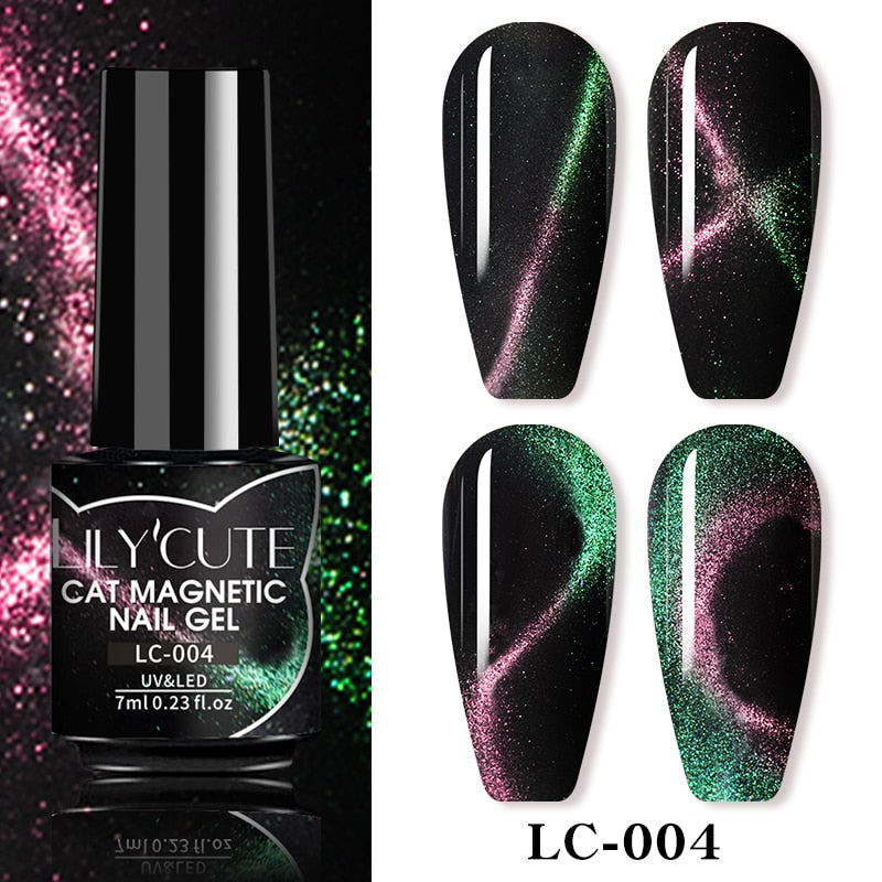 LILYCUTE 9D Rainbow Glitter Cat Magnetic Nail Gel Polish Holographic