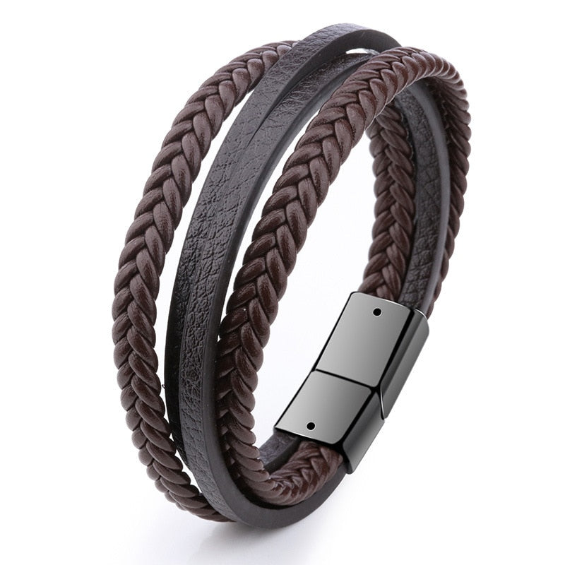 ZOSHI Trendy Genuine Leather Bracelets Mens Multilayer Braided Rope