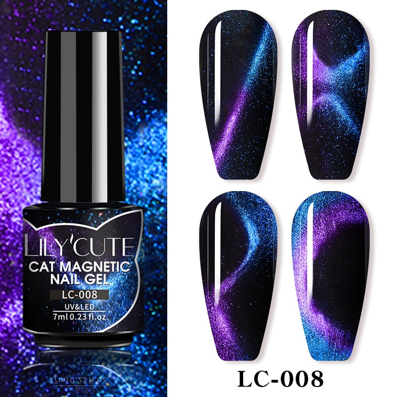 LILYCUTE 9D Rainbow Glitter Cat Magnetic Nail Gel Polish Holographic