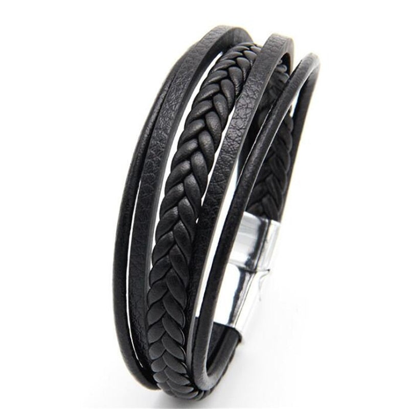 ZOSHI Trendy Genuine Leather Bracelets Mens Multilayer Braided Rope