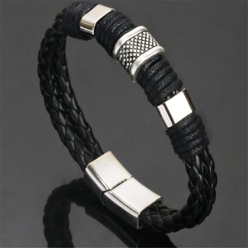 ZOSHI Trendy Genuine Leather Bracelets Mens Multilayer Braided Rope