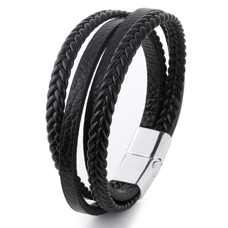 ZOSHI Trendy Genuine Leather Bracelets Mens Multilayer Braided Rope