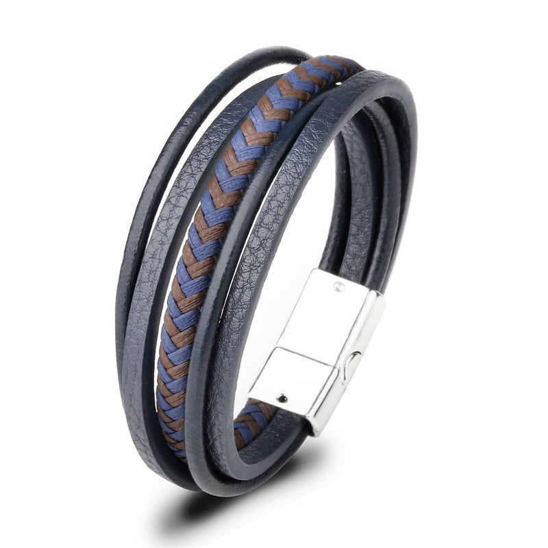 ZOSHI Trendy Genuine Leather Bracelets Mens Multilayer Braided Rope