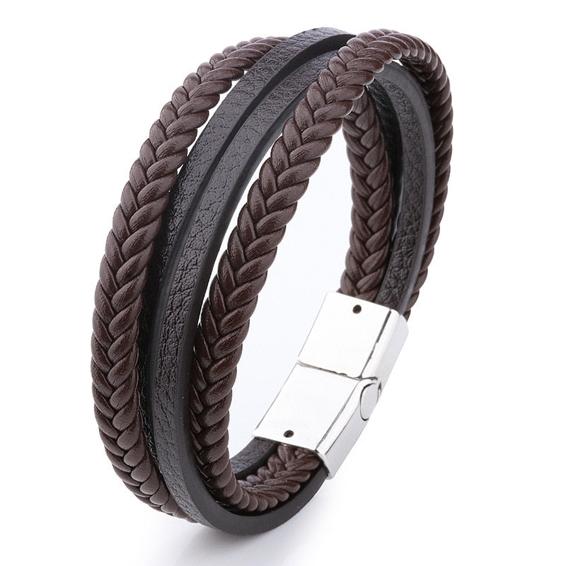 ZOSHI Trendy Genuine Leather Bracelets Mens Multilayer Braided Rope