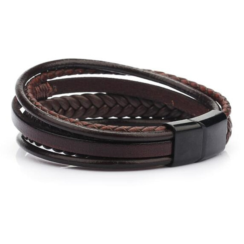 ZOSHI Trendy Genuine Leather Bracelets Mens Multilayer Braided Rope