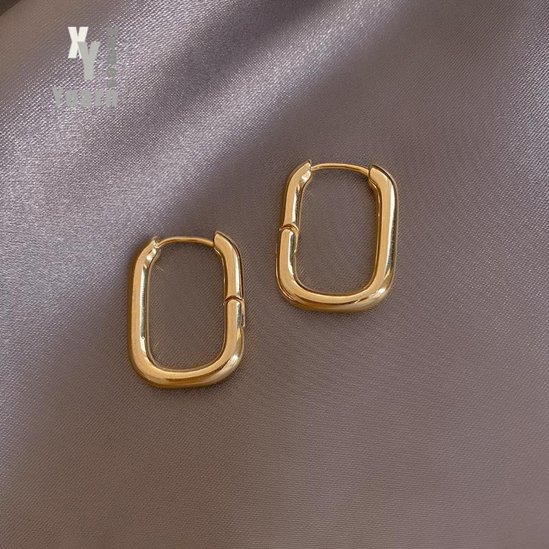 New Classic Copper Alloy Smooth Metal Hoop Earrings