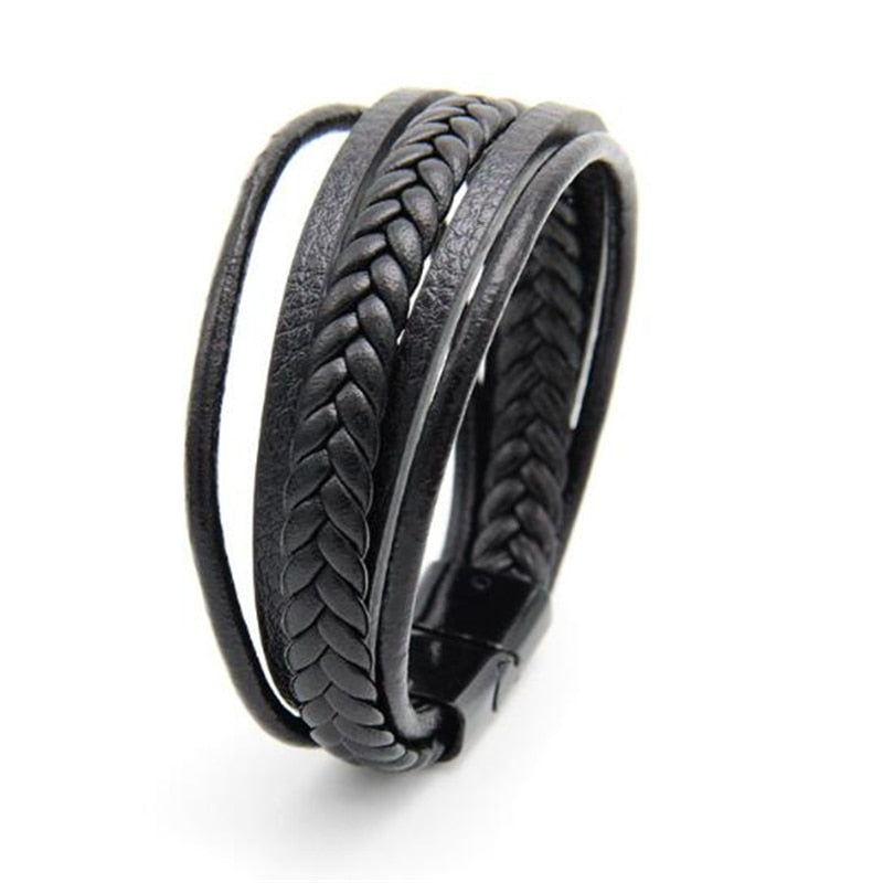 ZOSHI Trendy Genuine Leather Bracelets Mens Multilayer Braided Rope