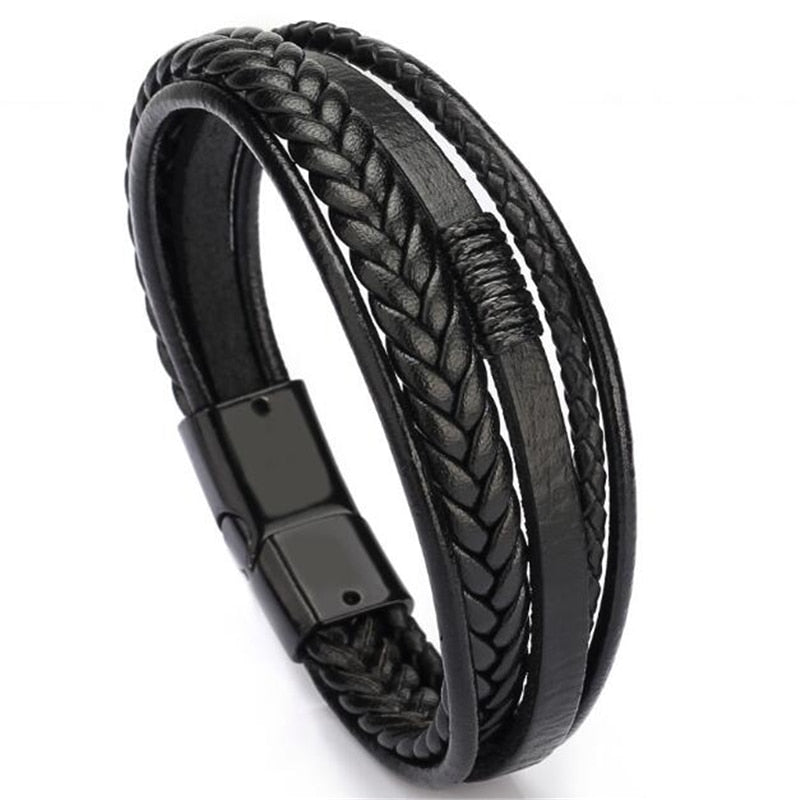 ZOSHI Trendy Genuine Leather Bracelets Mens Multilayer Braided Rope