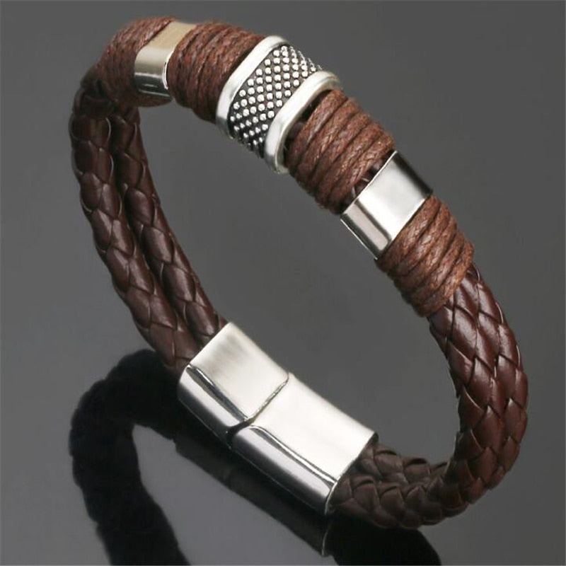 ZOSHI Trendy Genuine Leather Bracelets Mens Multilayer Braided Rope