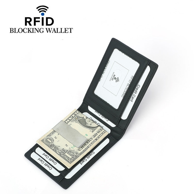 New RFID Blocking Slim Carbon Fiber Leather Wallet