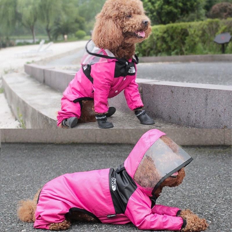 Pet Dog Waterproof Raincoat Jumpsuit Reflective Rain Coat Hooded Sudad