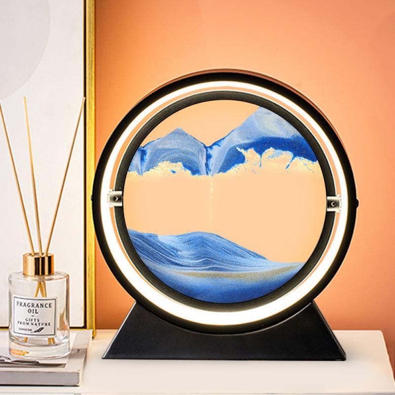 Moving Sand Art Picture Round Glass 3D Hourglass Deep Sea Sandscape In Motion Display Flowing Sand Frame 7/12inch For home Decor Sudad