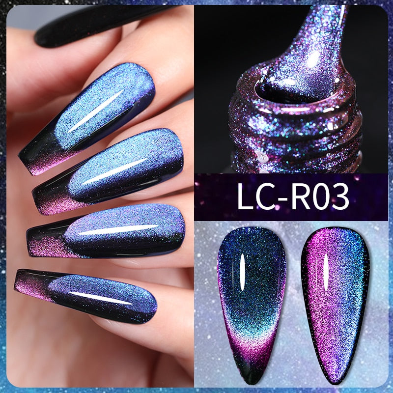 LILYCUTE 9D Rainbow Glitter Cat Magnetic Nail Gel Polish Holographic