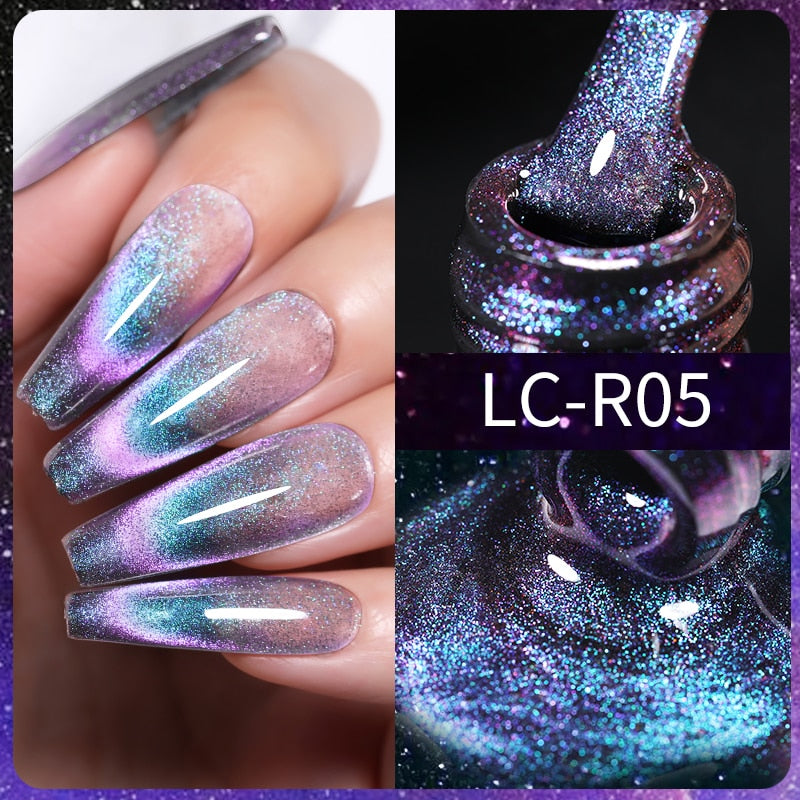 LILYCUTE 9D Rainbow Glitter Cat Magnetic Nail Gel Polish Holographic