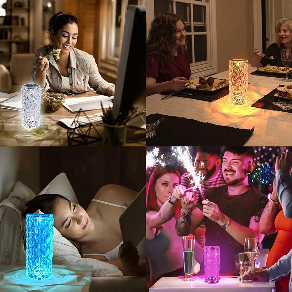 Touching Control Rose Crystal Lamp Bedside Table Rechargeable 3/16 Colors USB Touch Night Light Holiday Lamps Led Lighting Sudad