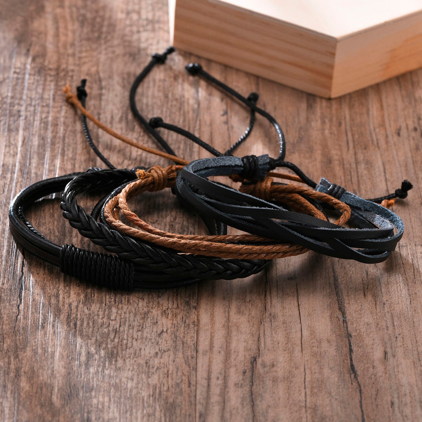 Vnox 4Pcs/ Set Braided Wrap Leather Bracelets