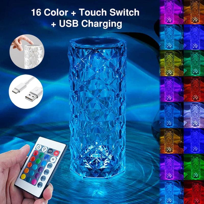 Touching Control Rose Crystal Lamp Bedside Table Rechargeable 3/16 Colors USB Touch Night Light Holiday Lamps Led Lighting Sudad