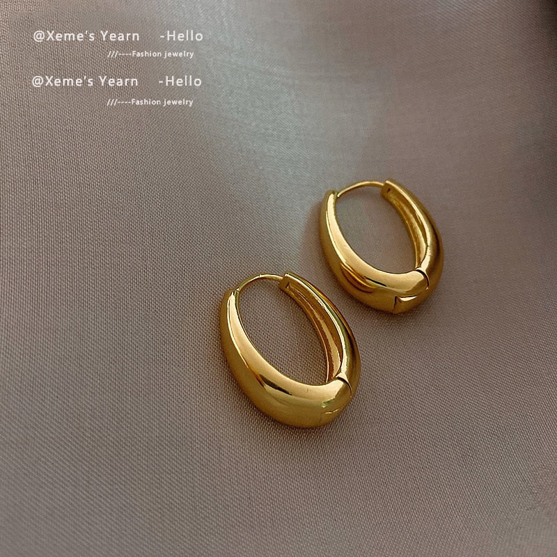 New Classic Copper Alloy Smooth Metal Hoop Earrings