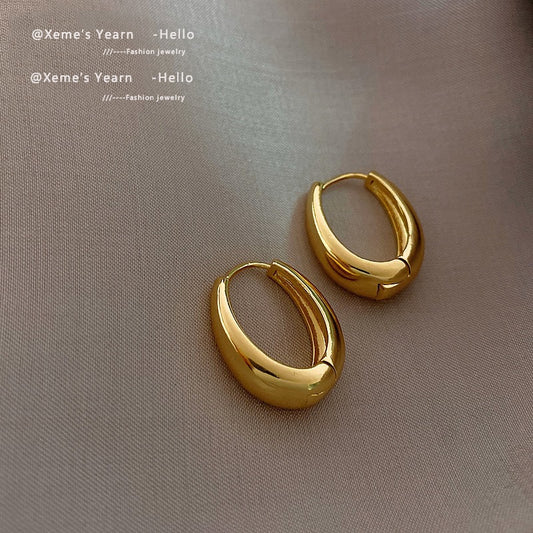 New Classic Copper Alloy Smooth Metal Hoop Earrings