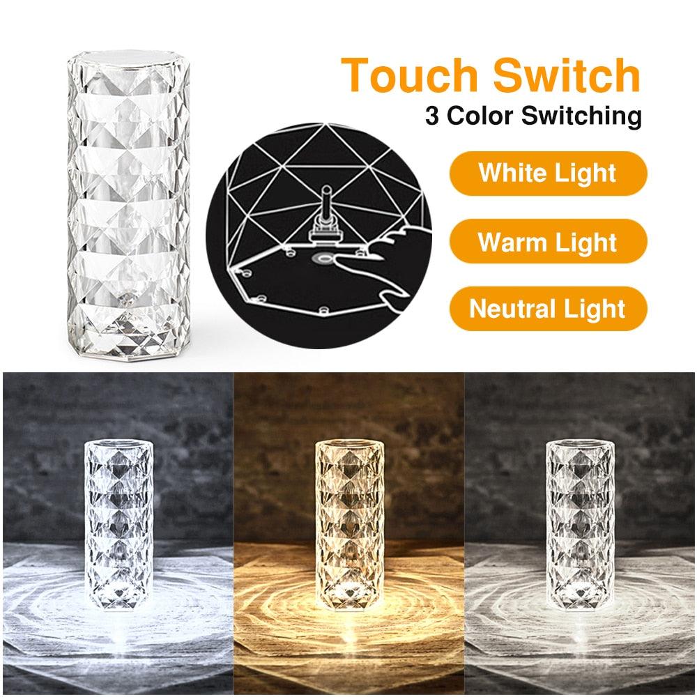 Touching Control Rose Crystal Lamp Bedside Table Rechargeable 3/16 Colors USB Touch Night Light Holiday Lamps Led Lighting Sudad