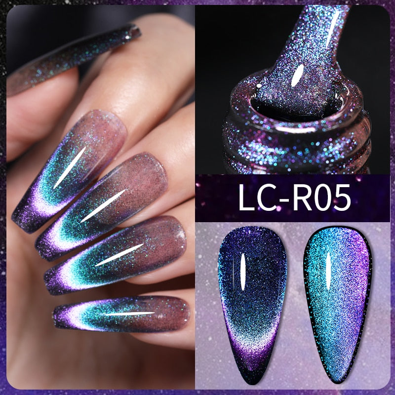 LILYCUTE 9D Rainbow Glitter Cat Magnetic Nail Gel Polish Holographic