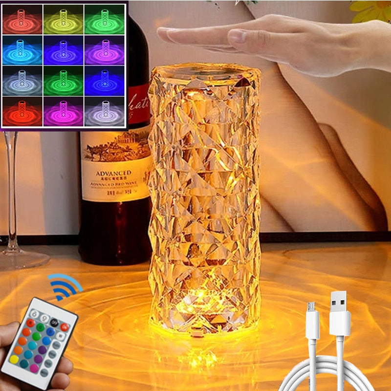 LED Crystal Table Lamp Rose Light Projector