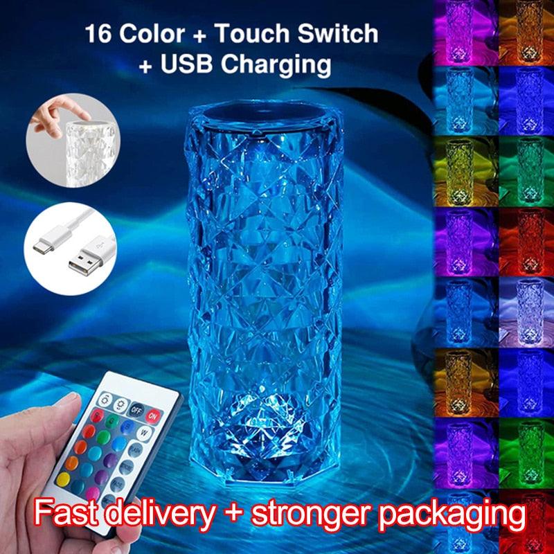 Touching Control Rose Crystal Lamp Bedside Table Rechargeable 3/16 Colors USB Touch Night Light Holiday Lamps Led Lighting Sudad