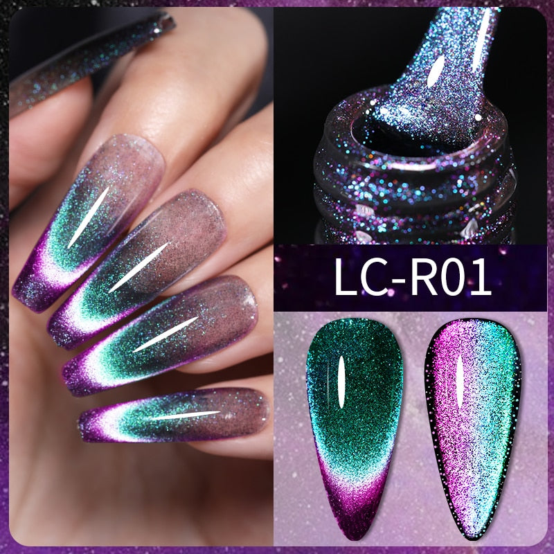 LILYCUTE 9D Rainbow Glitter Cat Magnetic Nail Gel Polish Holographic