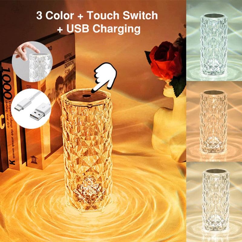 Touching Control Rose Crystal Lamp Bedside Table Rechargeable 3/16 Colors USB Touch Night Light Holiday Lamps Led Lighting Sudad