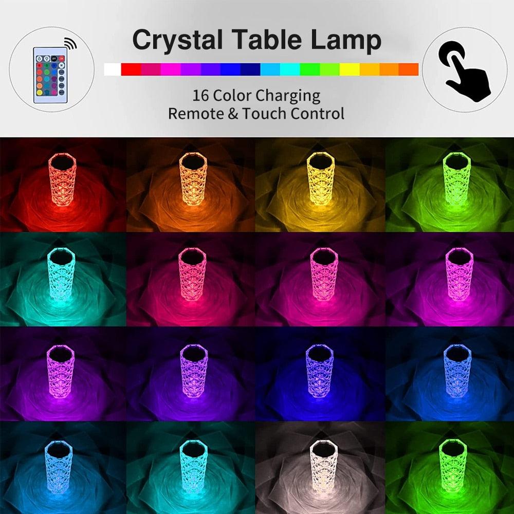 Touching Control Rose Crystal Lamp Bedside Table Rechargeable 3/16 Colors USB Touch Night Light Holiday Lamps Led Lighting Sudad