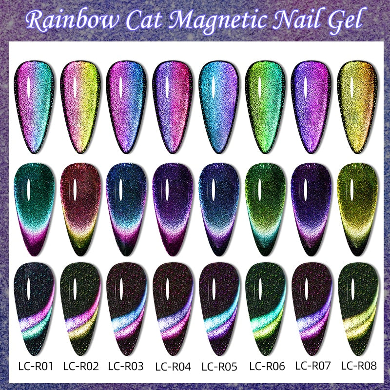 LILYCUTE 9D Rainbow Glitter Cat Magnetic Nail Gel Polish Holographic