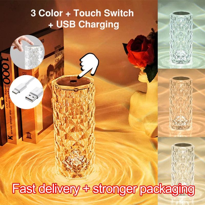 Touching Control Rose Crystal Lamp Bedside Table Rechargeable 3/16 Colors USB Touch Night Light Holiday Lamps Led Lighting Sudad